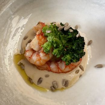 Rio Bistrot - Poached shrimp with broccoli, chickpea cream and sunflower seeds - Italian Near Me - Riomaggiore, SP
