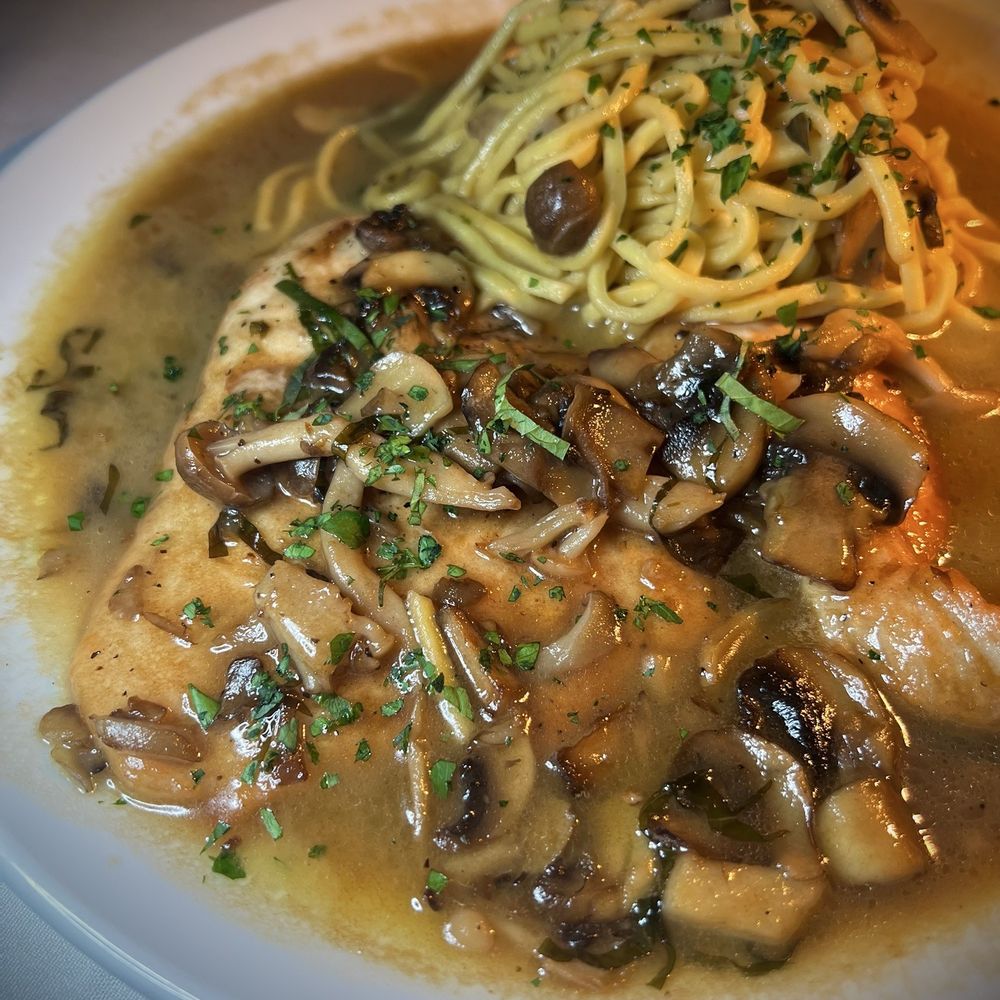 Bistecca - Chicken Marsala with pasta instead of potato. - Italian Near Me - Las Vegas, Nevada Bistecca - Chicken Marsala with pasta instead of potato. - Italian Near Me - Las Vegas, Nevada