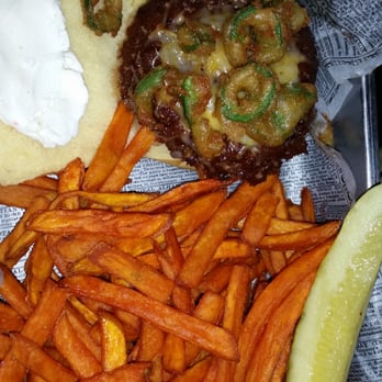 The Committed Pig - Jalapeño popper burger w sweet potato fries - Breakfast & Brunch Near Me - Morristown, New Jersey The Committed Pig - Jalapeño popper burger w sweet potato fries - Breakfast & Brunch Near Me - Morristown, New Jersey