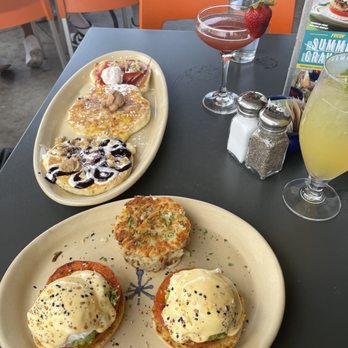 Snooze, an A.M. Eatery - Smashed avocado bene and signature pancake flight : strawberry shortcake, pineapple upside down and blueberry danish. - Breakfast & Brunch Near Me - Tucson, Arizona Snooze, an A.M. Eatery - Smashed avocado bene and signature pancake flight : strawberry shortcake, pineapple upside down and blueberry danish. - Breakfast & Brunch Near Me - Tucson, Arizona