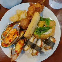 China King Super Buffet - Unagi, tofu pockets w/seaweed and chicken on a stick good. Mussels were *meh* Everything else was reasonable. It is an Oriental buffet.