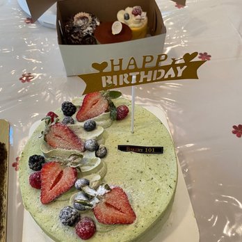 Bakery 101 - Matcha red bean cake. Smaller cakes above: Black Forest, tiramisu, and mango mousse. - Bakeries Near Me - Santa Ana, California