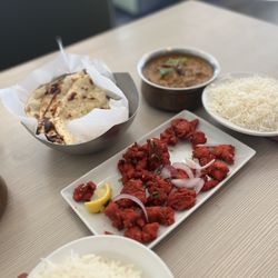 Garlic Naan, Chicken 65, Chicken curry
