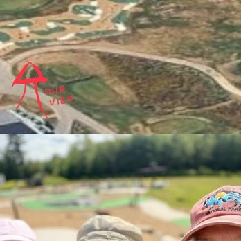Dublin Road Taproom and Eatery - Showing off souvenir hats from Yellowstone, and a snap matching our view to a map of Shattuck Golf Course! - American Near Me - Jaffrey, New Hampshire