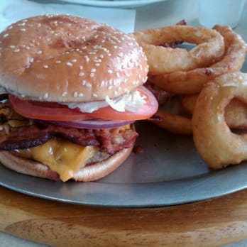 BullsHead Express - Bacon cheddar burger with onion rings. - Burgers Near Me - Burlingame, California BullsHead Express - Bacon cheddar burger with onion rings. - Burgers Near Me - Burlingame, California