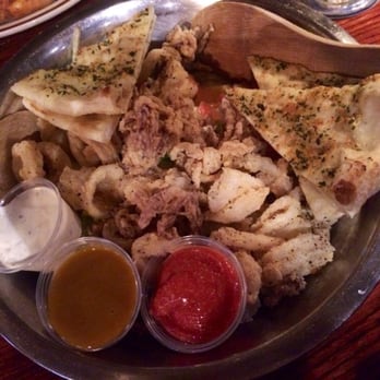 Junkyard Cafe - Mythical Giant Calamari Salad w/ Focaccia bread.. Freak'n Huge & Mmm Delish - American Near Me - Simi Valley, California