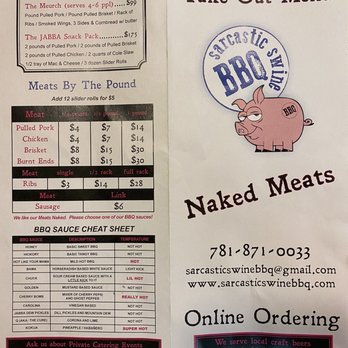 Sarcastic Swine BBQ - Menu - Barbeque Near Me - Abington, Massachusetts