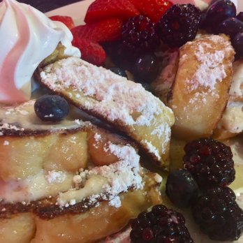 Tommy's Diner - Special- Stuffed french toast with fruit. (Neon lights skew the photo colors) #UpCloseSavor XP - Diners Near Me - Columbus, Ohio