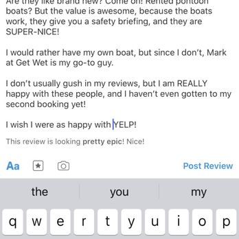Get Wet Watersports - What it says right now about my YELP review before I post it... pretty epic! - Boating Near Me - Tavares, Florida