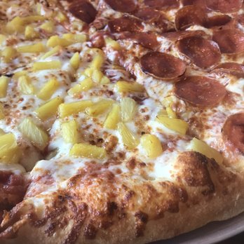 Hideaway Pizza - Large half pineapple half pepperoni hand tossed pizza. April 2019 - Pizza Near Me - Oklahoma City, Oklahoma