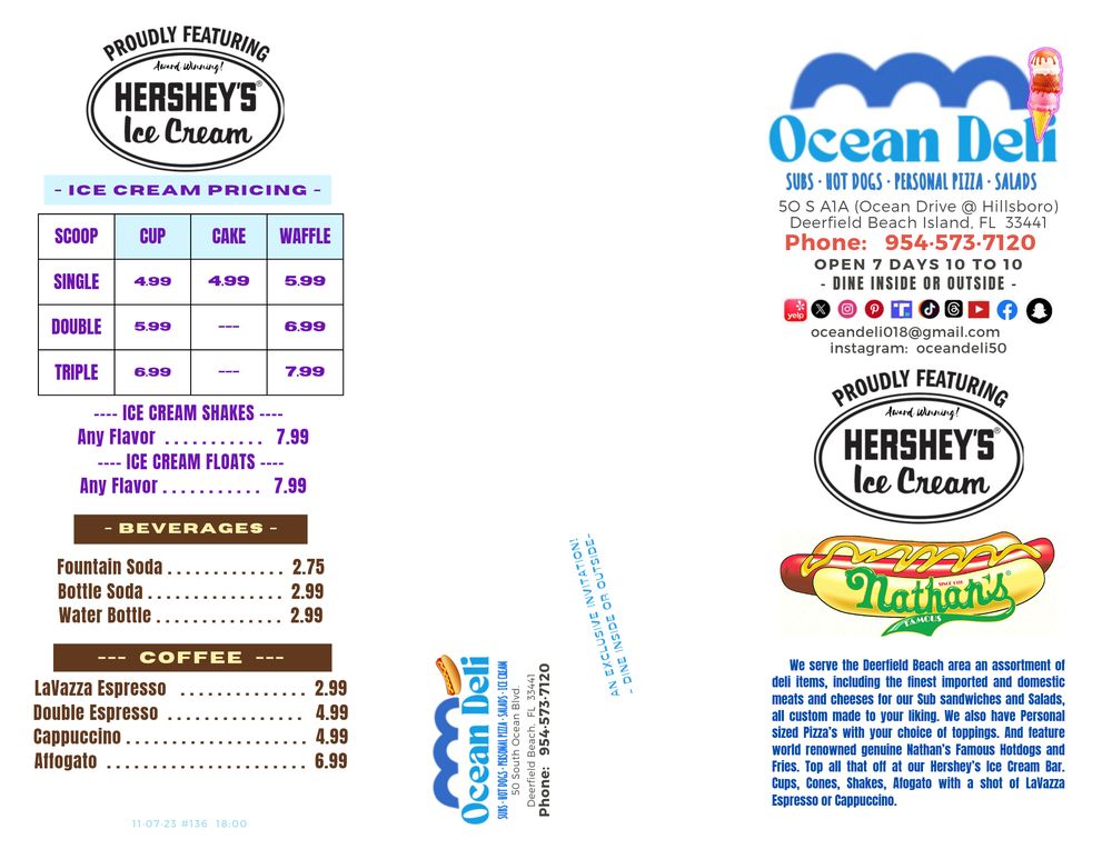OCEAN DELI Updated March 2024 50 S Ocean Dr, Deerfield Beach