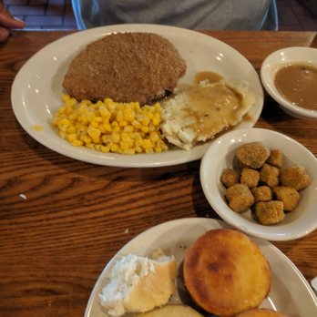 Cracker Barrel Old Country Store - Chicken fried steak with corn fried okra and mashed potatoes. The gravy was lumpy and gelly! - American Near Me - Abilene, Texas Cracker Barrel Old Country Store - Chicken fried steak with corn fried okra and mashed potatoes. The gravy was lumpy and gelly! - American Near Me - Abilene, Texas