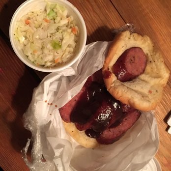 Whole Hog Cafe - Sausage sandwich with coleslaw and sweet BBQ sauce - Barbeque Near Me - Santa Fe, New Mexico Whole Hog Cafe - Sausage sandwich with coleslaw and sweet BBQ sauce - Barbeque Near Me - Santa Fe, New Mexico