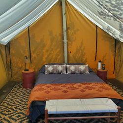 Interior of glamping tent