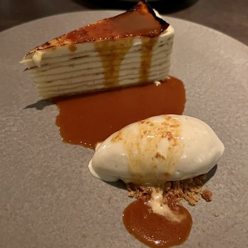 Sepia - Brûléed banana crepe cake, malted milk, tonka bean ice cream - New American Near Me - Chicago, Illinois