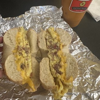 Fresno Bagel - All in 1 Bagel with Bacon - Bagels Near Me - Fresno, California Fresno Bagel - All in 1 Bagel with Bacon - Bagels Near Me - Fresno, California