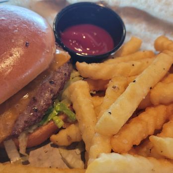 The Brass Tap - Pub burger hold the tomato and bacon. Great flavor and fries were very crisp and tasty. - Sports Bars Near Me - Reno, Nevada The Brass Tap - Pub burger hold the tomato and bacon. Great flavor and fries were very crisp and tasty. - Sports Bars Near Me - Reno, Nevada