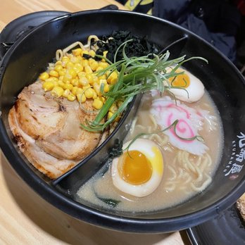 Kyuramen - Flushing - Half & half special: #4. Sapporo Miso Ramen,  #6. Kyushu Spicy Tonkotsu Ramen - Ramen Near Me - Flushing, New York