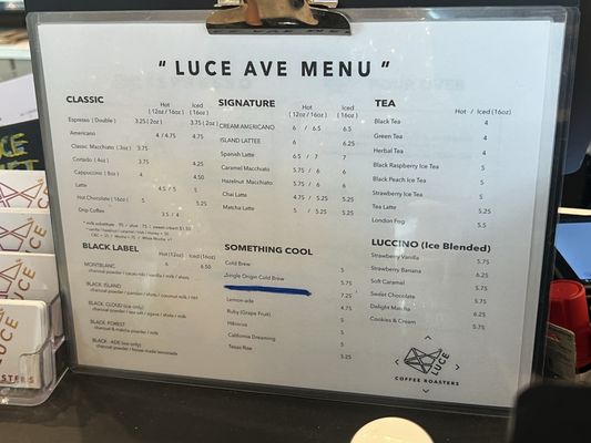 Menu photo 1 Luce Coffee Roasters Houston, TX