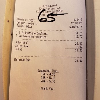 Cafe Laurent - Nice affordable brunch for 2 people...satisfying and delicious. - French Near Me - Mar Vista, California