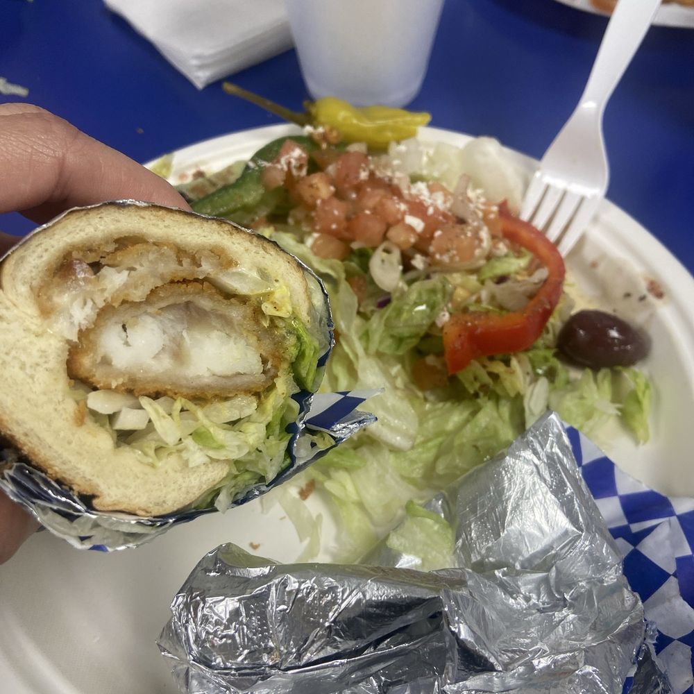 Fish sandwich. Italian bread. Delicious.