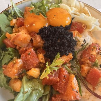 Tuna Kahuna - Spicy Chili Garlic- so good, the cured egg is a must! - Poke Near Me - Burlingame, California Tuna Kahuna - Spicy Chili Garlic- so good, the cured egg is a must! - Poke Near Me - Burlingame, California