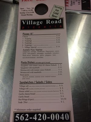 Menu photo 6 Village Road Pizzeria Long Beach, CA