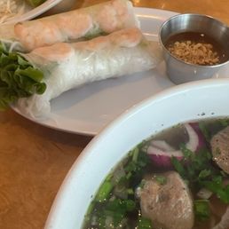 Meatball Pho and Spring Rolls