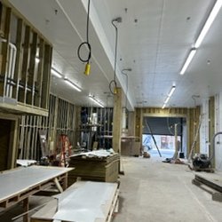Continuation of Cheese factory. Installation of water lines vinyl ceilings and lighting.