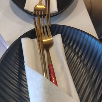 Gu’s Kitchen - Great steel chopsticks and fork set - Szechuan Near Me - Chamblee, Georgia