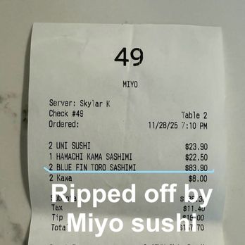Miyo Yakitori & Sushi - Is charging $83.90 justifiable for any sushi restaurant? - Japanese Near Me - Austin, Texas Miyo Yakitori & Sushi - Is charging $83.90 justifiable for any sushi restaurant? - Japanese Near Me - Austin, Texas