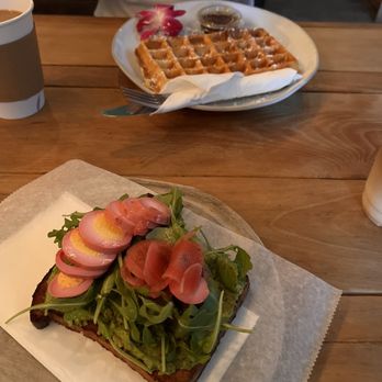 Cafe Duet - Belgium waffle and Pink Avo Toast - Cafes Near Me - Stroudsburg, Pennsylvania Cafe Duet - Belgium waffle and Pink Avo Toast - Cafes Near Me - Stroudsburg, Pennsylvania