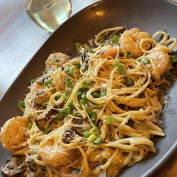 Shrimp Pasta and Glass of Sav Blanc Shrimp Pasta and Glass of Sav Blanc