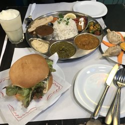 Veggie Garden - Our dinner, Seitan burger, Luxury Nepali Thali and momos