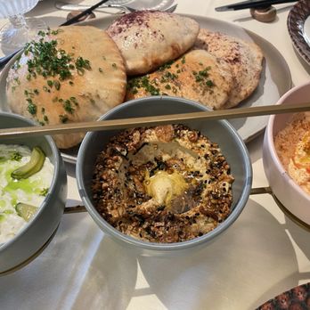 ARLA - "The full spread" sampling of 3 dips and pitas - Mediterranean Near Me - Chicago, Illinois ARLA - "The full spread" sampling of 3 dips and pitas - Mediterranean Near Me - Chicago, Illinois