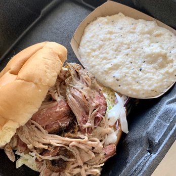 Jon G's Barbecue - Pork Sammy and jalapeño grits - Barbeque Near Me - Peachland, North Carolina