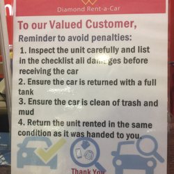 Diamond Rent A Car - Simple Reminder to Customers - SM Center Pasig Branch
