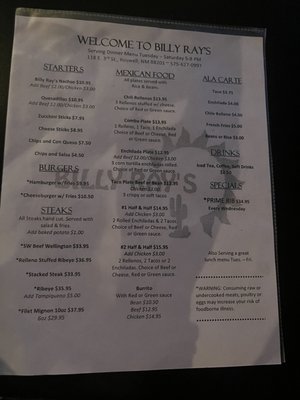Menu photo 1 Billy Ray's Restaurant & Lounge Roswell, NM Menu photo 1 Billy Ray's Restaurant & Lounge Roswell, NM
