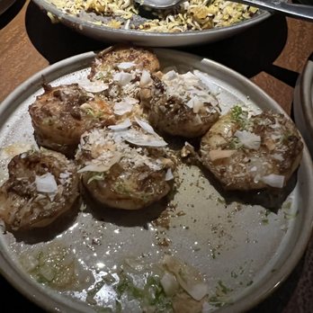 Amba - Ghee basted shrimp (front) and biryani (back) - Indian Near Me - Cleveland, Ohio