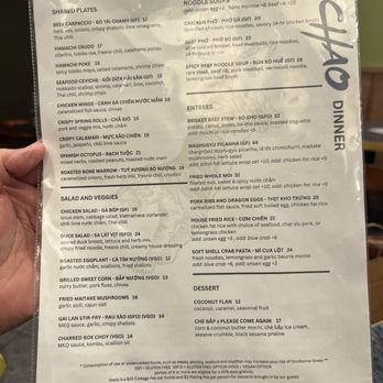 Chao - Menu. Tuesday April 7, 2026 - Asian Fusion Near Me - Honolulu, Hawaii