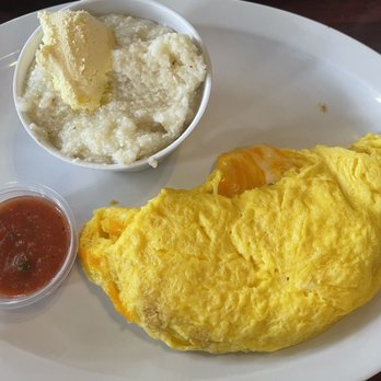 Janet's Cafe - Cheese omelette with grits and salsa - Breakfast & Brunch Near Me - El Cajon, California Janet's Cafe - Cheese omelette with grits and salsa - Breakfast & Brunch Near Me - El Cajon, California