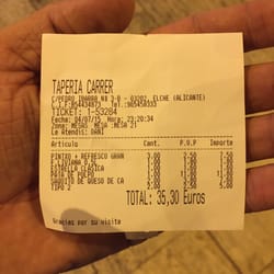 Tapería Carrer - Para muestra, un boto, aquí está el tíquet!!!