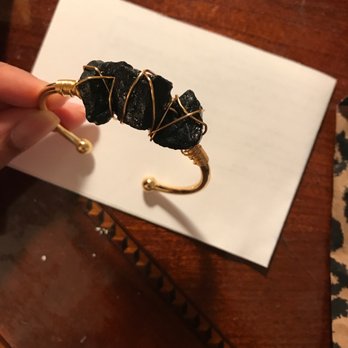 Rocky's Crystals & Minerals - Black Tourmaline gold Cuff Bracelet - Gemstones & Minerals Near Me - Montclair, New Jersey