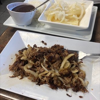 Cubavana Cafe Restaurant - Vaca Frita with white rice and black beans and Yuca - Cuban Near Me - Cutler Bay, Florida