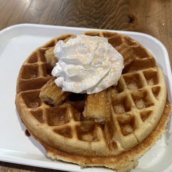 Toasted Rooster Cafe - churro waffle - great to split if you want a little sweet - Breakfast & Brunch Near Me - Sacramento, California