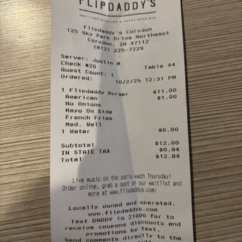 Flipdaddy's - Tab - Burgers Near Me - Corydon, Indiana