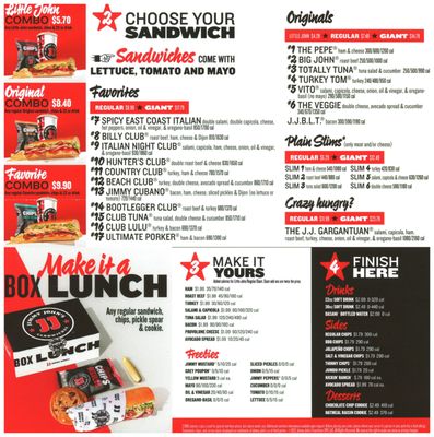 Menu photo 1 Jimmy John's Porterville, CA