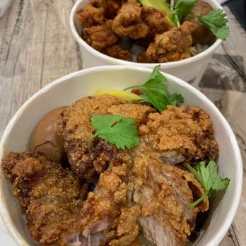 Fresh Delicious - Popcorn chicken and pork cutlet bowl with minced pork. - Bubble Tea Near Me - Arcadia, California