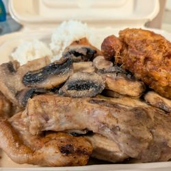 Ray's Café - Pork chop & mushrooms, side of fried chicken