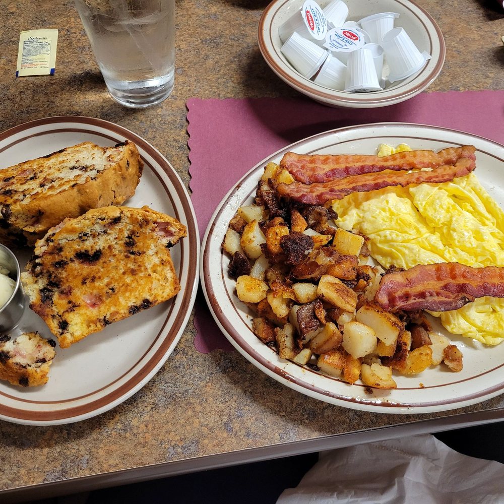 A J's Restaurant - Mmm chocolate strawberry griddled muffin! Plus bacon, eggs, and potatoes. - Breakfast & Brunch Near Me - West Warwick, Rhode Island A J's Restaurant - Mmm chocolate strawberry griddled muffin! Plus bacon, eggs, and potatoes. - Breakfast & Brunch Near Me - West Warwick, Rhode Island